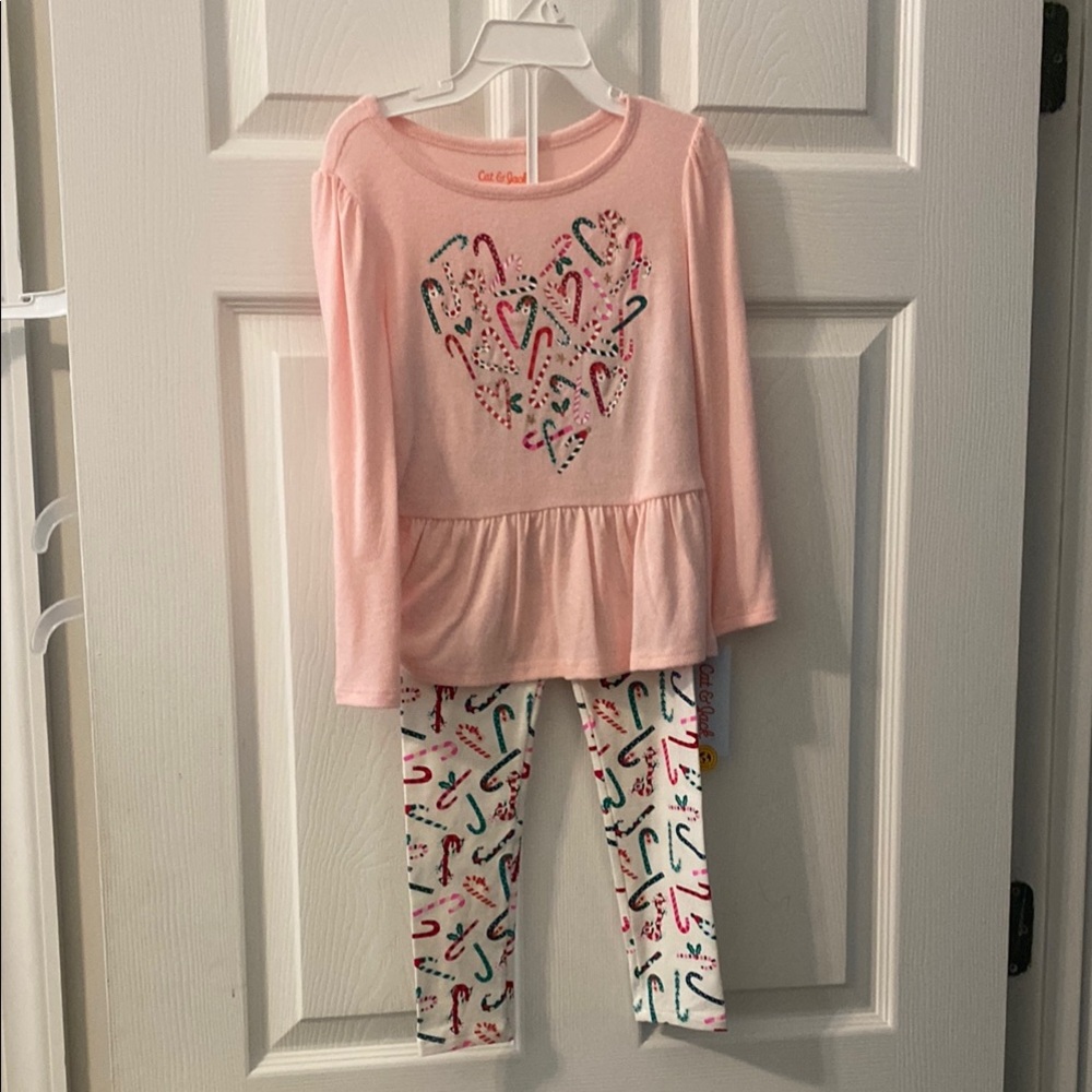 Cat & Jack Pink and White Matching  Set with Peplum Ruffle
